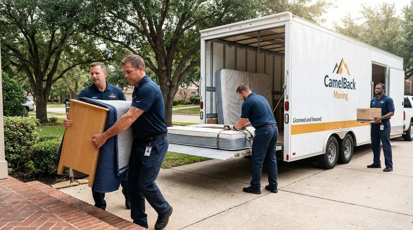 Crew loading residential truck for cross-state move from Highspire, PA