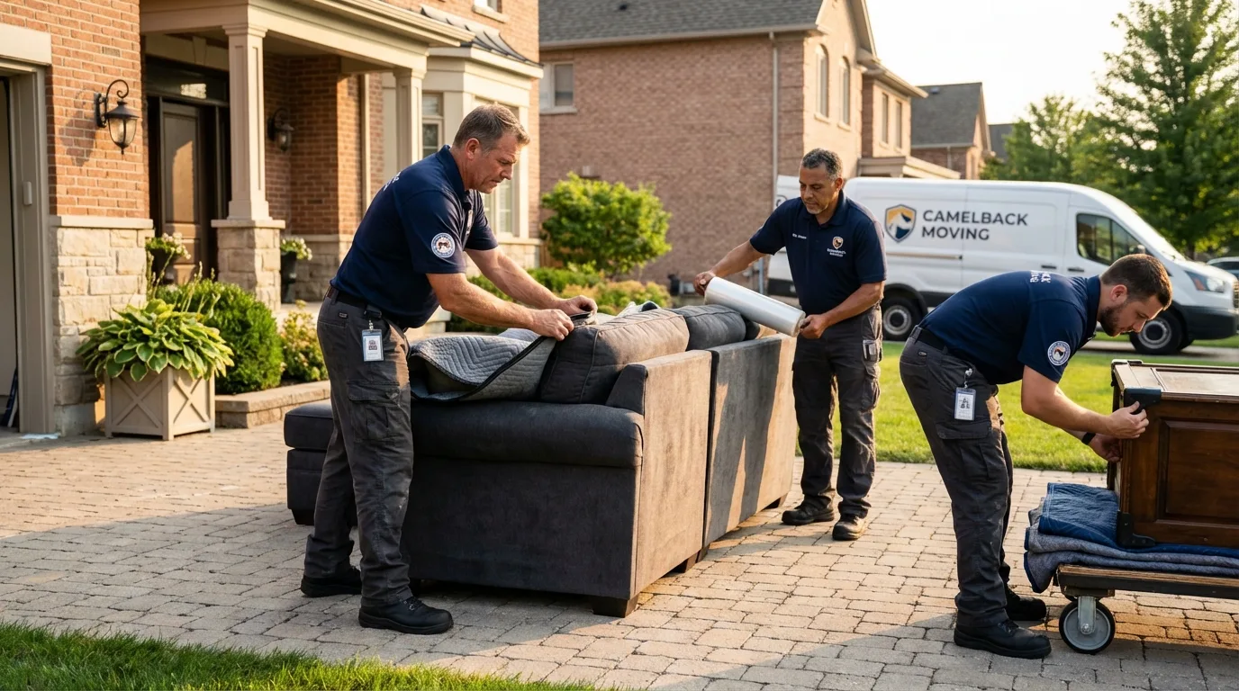 Large estate moving crew wrapping furniture in Highspire, PA