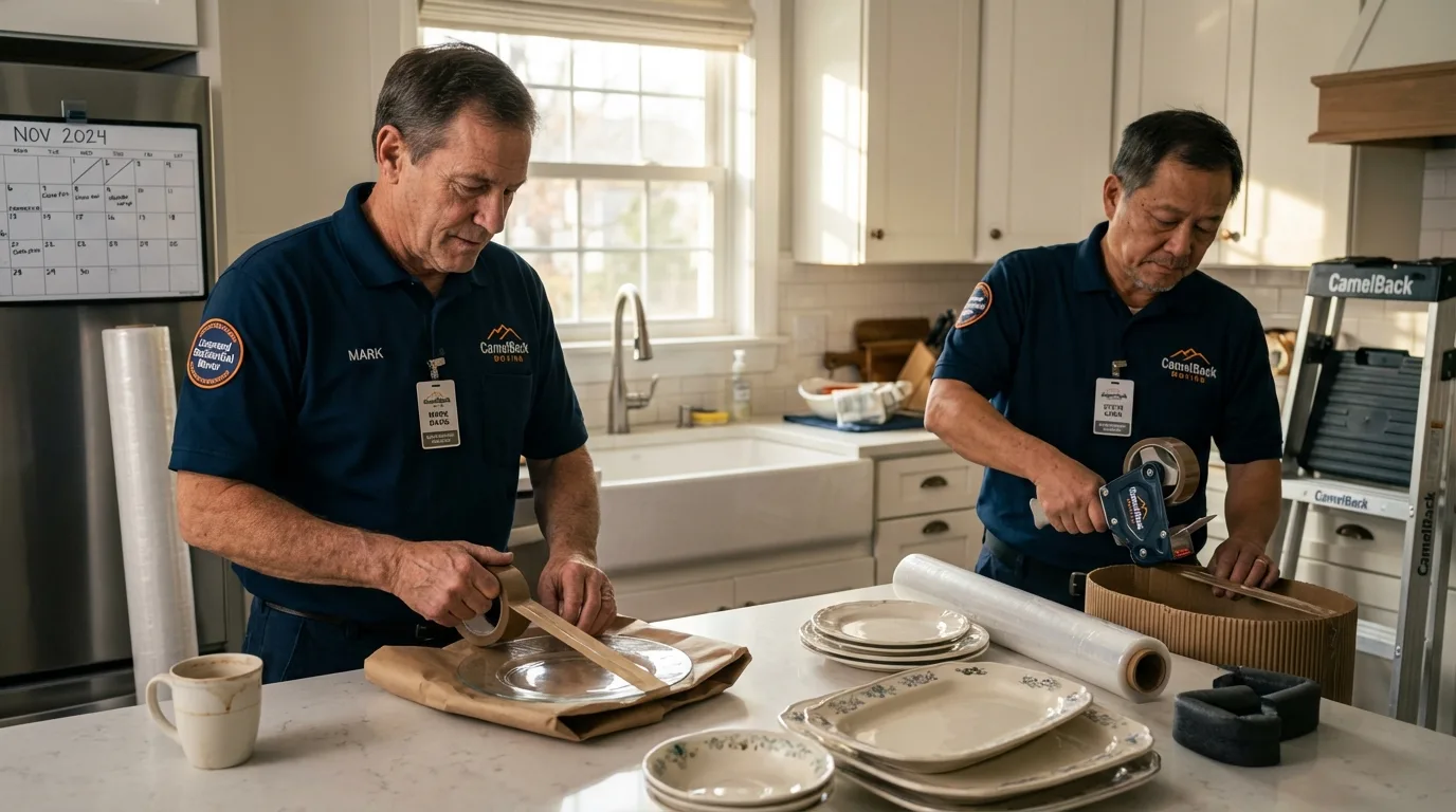 Professional crew packing kitchen dishware in Highspire, PA
